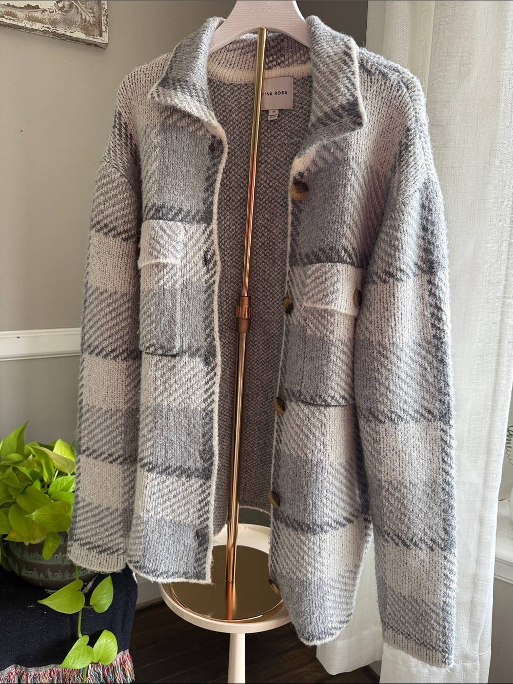 Pink Rose Gray/Cream Plaid button down